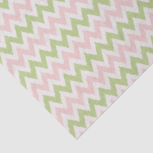 シックなピンクと緑の幾何学的なシェブロンパターン 薄葉紙 (詳細)