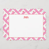 シックなピンクと赤のパターンモノグラム固定 ノートカード (正面/裏面)