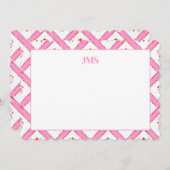 シックなピンクと赤のパターンモノグラム固定 ノートカード (正面/裏面)