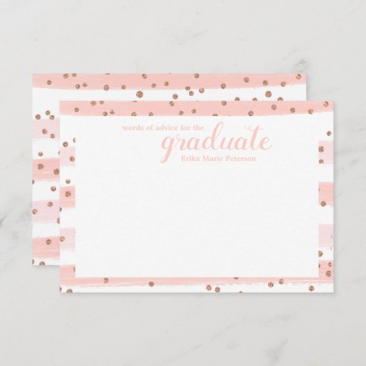 シックなピンクと金ゴールドの単語のアドバイス卒業カード アドバイスカード (正面/裏面)