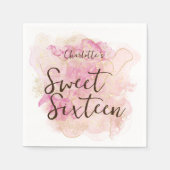 シックなピンクと金ゴールドの水の色の甘い16パーティー スタンダードカクテルナプキン (正面)