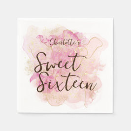 シックなピンクと金ゴールドの水の色の甘い16パーティー スタンダードカクテルナプキン