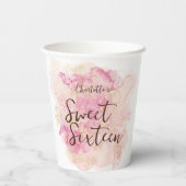 シックなピンクと金ゴールドの水の色の甘い16パーティー 紙コップ (裏面)