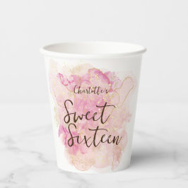 シックなピンクと金ゴールドの水の色の甘い16パーティー 紙コップ