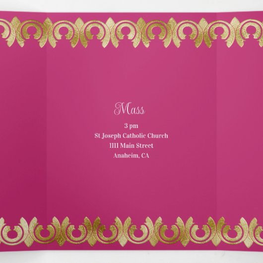 シックなピンクと金ゴールドキンセアニェラパーティの招待状 三つ折り招待状 (内部中)