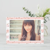 シックなピンクと金ゴールドストライプのの大学院パーティーカード 招待状 (スタンド正面)