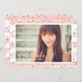 シックなピンクと金ゴールドストライプのの大学院パーティーカード 招待状 (正面/裏面)