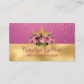 シックなピンクと金ゴールドフローラクラウンビジネスカード 名刺 (正面)