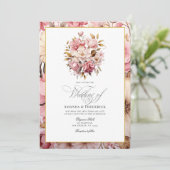 シックなピンクと金ゴールドフローラデザイン 招待状 (スタンド正面)