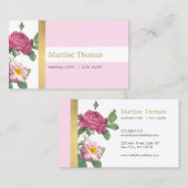 シックなピンクと金ゴールドヴィンテージフローラ 名刺 (正面/裏面)