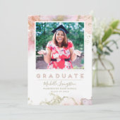 シックなピンクと金ゴールド抽象芸術アート卒業 案内状 (スタンド正面)
