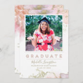 シックなピンクと金ゴールド抽象芸術アート卒業 案内状 (正面/裏面)