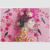 シックなピンクと黄色のフローラバーケージ帽子のデコパージュ 薄葉紙 (正面)