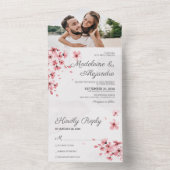 シックなピンクのさくらんぼの花ロマンチックなフローラ結婚ズ オールインワン招待状 (内側)