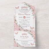 シックなピンクのさくらんぼバラ金ゴールドキンセアニラ オールインワン招待状 (内側)