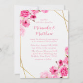 シックなピンクのさくらんぼブロッサムジオメ結婚トリ 招待状 (正面)