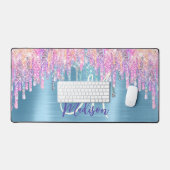 シックなピンクのアクアユニコーン滴下グリッターモノグラム デスクマット (キーボード&マウス)
