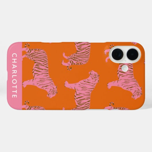 シックなピンクのオレンジタイガーパターパーソナライズされたン名 Case-Mate iPhoneケース (裏面 (横))