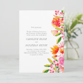 シックなピンクのオレンジ色の水の色のフォーマルフローラ結婚ズ 招待状 (スタンド正面)