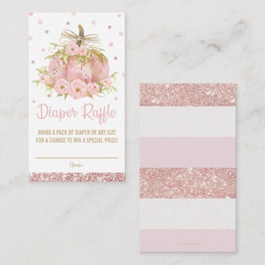 シックなピンクのカボチャ赤ちゃんシャワーガールおむつラッフル エンクロージャーカード (正面/裏面)