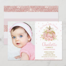 シックなピンクのカボチャ1st誕生日ガールフォト 招待状