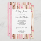 シックなピンクのクリームヒョウ動物ストライプの赤ちゃんシャワー 招待状 (正面/裏面)