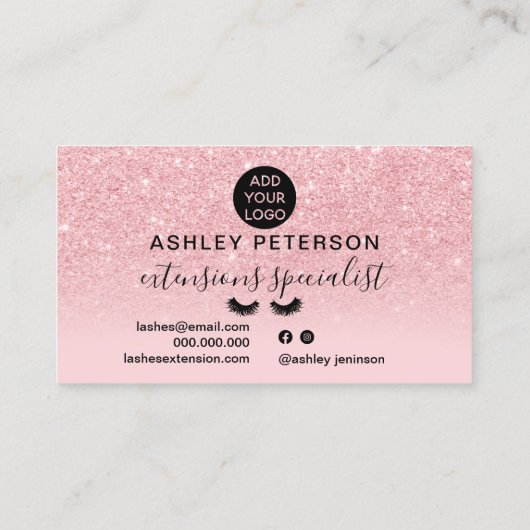 シックなピンクのグリッターがキラキラグラデーションッガーリークの睫毛 名刺 (裏面)