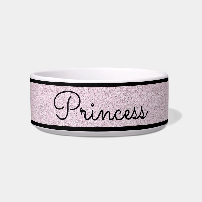 シックなピンクのグリッターカスタマイズキャットボウル ボウル (正面)