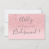 シックなピンクのグリッターグラデーションが私の花嫁になる 招待状 (正面)