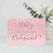シックなピンクのグリッターグラデーションが私の花嫁になる 招待状 (スタンド正面)