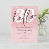シックなピンクのグリッターグラデーショングラデーション写真こんにちは30 招待状 (スタンド正面)
