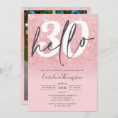 シックなピンクのグリッターグラデーショングラデーション写真こんにちは30 招待状 (正面/裏面)