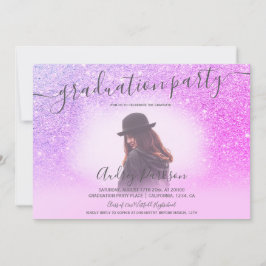 シックなピンクのグリッタースパークルシックな写真卒業 招待状