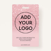シックなピンクのグリッタースパークルロゴ従業員のフォトパス バッジ (裏面)
