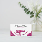 シックなピンクのグリッターヘアドライヤーヘアドライザーヘアドライヤー 予約カード (スタンド正面)