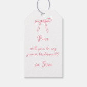 シックなピンクのコケット弓ジュニアブリデスメイド提案 ギフトタグ (正面)