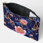 シックなピンクのコバルトブルーのフローラルパターン アクセサリーポーチ (見開き)