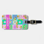 シックなピンクのシチリアのシトラスのコラージュフローラタイル ラゲッジタグ (正面横)