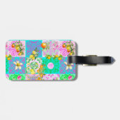 シックなピンクのシチリアのシトラスのコラージュフローラタイル ラゲッジタグ (裏面横)