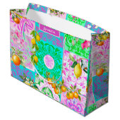 シックなピンクのシチリアのシトラスのコラージュフローラタイル ラージペーパーバッグ (裏面アングル)