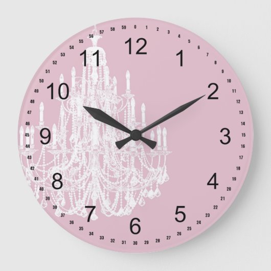 シックなピンクのシャンデリア ラージ壁時計 (正面)