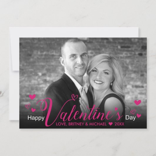 シックなピンクのスクリプトハートモダン白黒写真 (正面)