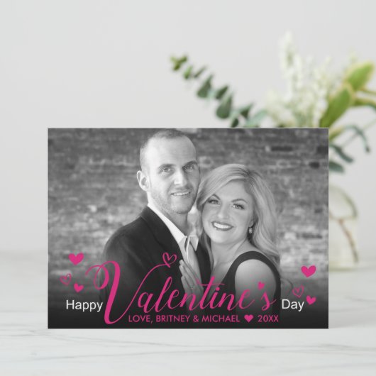 シックなピンクのスクリプトハートモダン白黒写真 (スタンド正面)