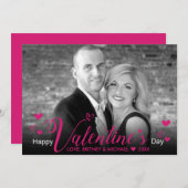 シックなピンクのスクリプトハートモダン白黒写真 (正面/裏面)