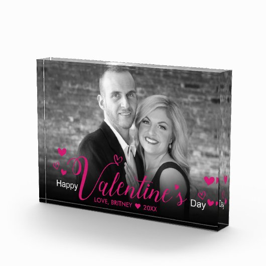 シックなピンクのスクリプトハート白黒写真モダン フォトブロック (右)