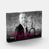 シックなピンクのスクリプトハート白黒写真モダン フォトブロック (左)