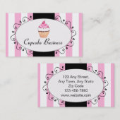 シックなピンクのストライプのカップケーキのベーカリーの名刺 名刺 (正面/裏面)