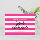 シックなピンクのストライプは私のジュニアの花嫁のメイドになる 招待状 (スタンド正面)