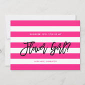 シックなピンクのストライプ白いが私の花の女の子 招待状 (正面)