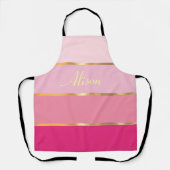 シックなピンクのストライプ金ゴールド名 エプロン (正面)